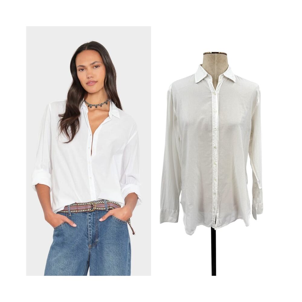 Xirena Beau Shirt White Cotton Poplin Button Down Boyfriend Top Size Small